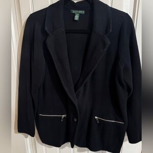 Lauren Ralph Lauren Black Knit Blazer 100% Cotton Jacket Zip Pocket Women’s 1X